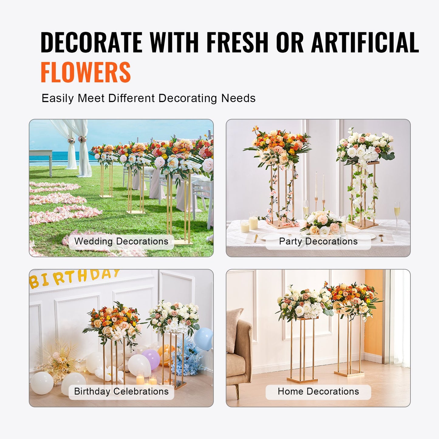 4PCS Gold Metal Column Wedding Flower Stand, 31.5inch/80cm High With Metal Laminate, Vase Geometric Centerpiece Stands, Cylindrical Floral Display Rack for Events Reception, Party Road Leads