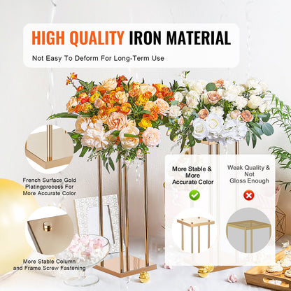 4PCS Gold Metal Column Wedding Flower Stand, 23.6inch /60cm High With Metal Laminate, Vase Geometric Centerpiece Stands, Cylindrical Floral Display Rack for Events Reception, Party Road Leads