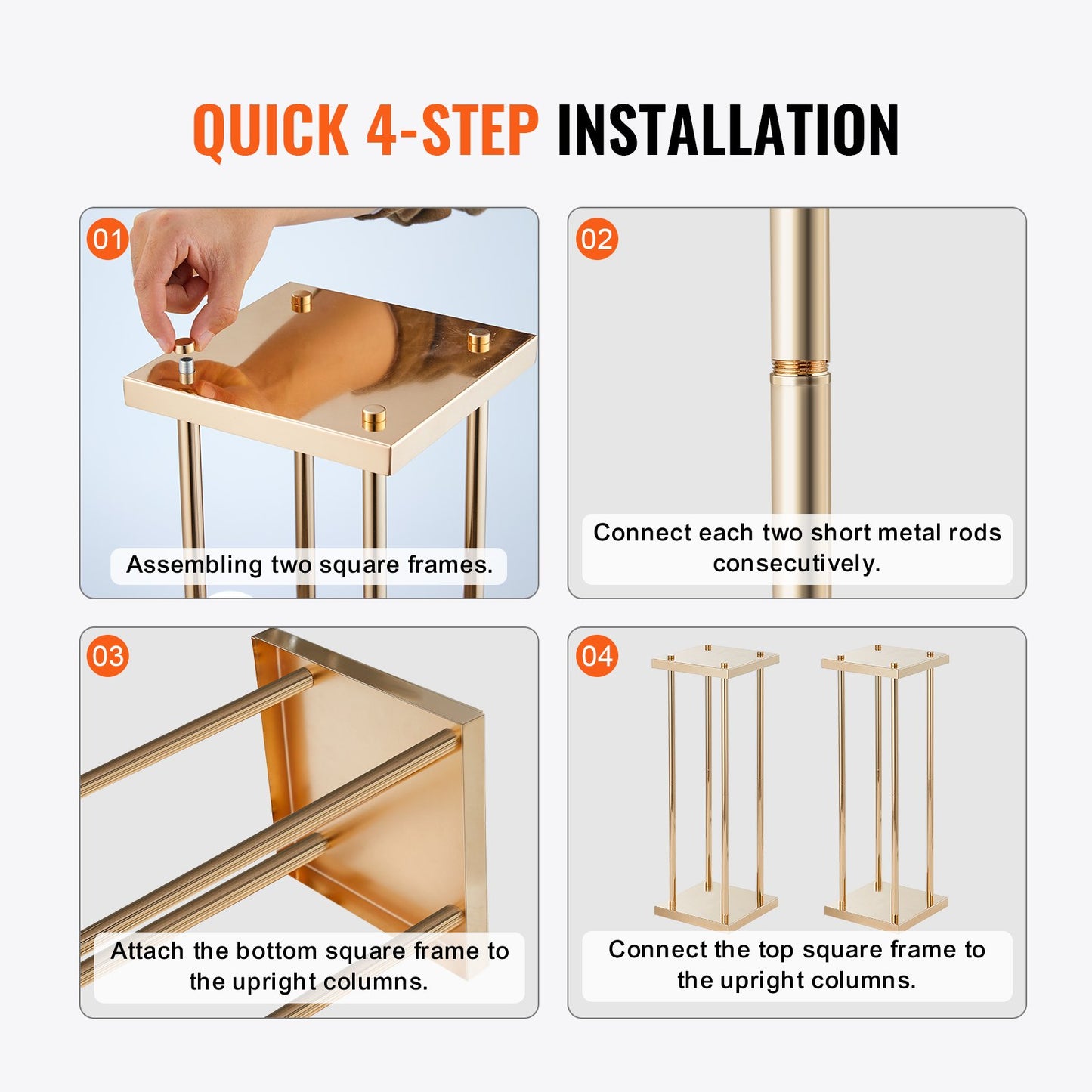 4PCS Gold Metal Column Wedding Flower Stand, 23.6inch /60cm High With Metal Laminate, Vase Geometric Centerpiece Stands, Cylindrical Floral Display Rack for Events Reception, Party Road Leads