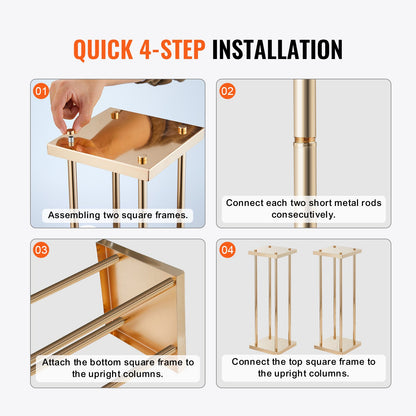 4PCS Gold Metal Column Wedding Flower Stand, 23.6inch /60cm High With Metal Laminate, Vase Geometric Centerpiece Stands, Cylindrical Floral Display Rack for Events Reception, Party Road Leads