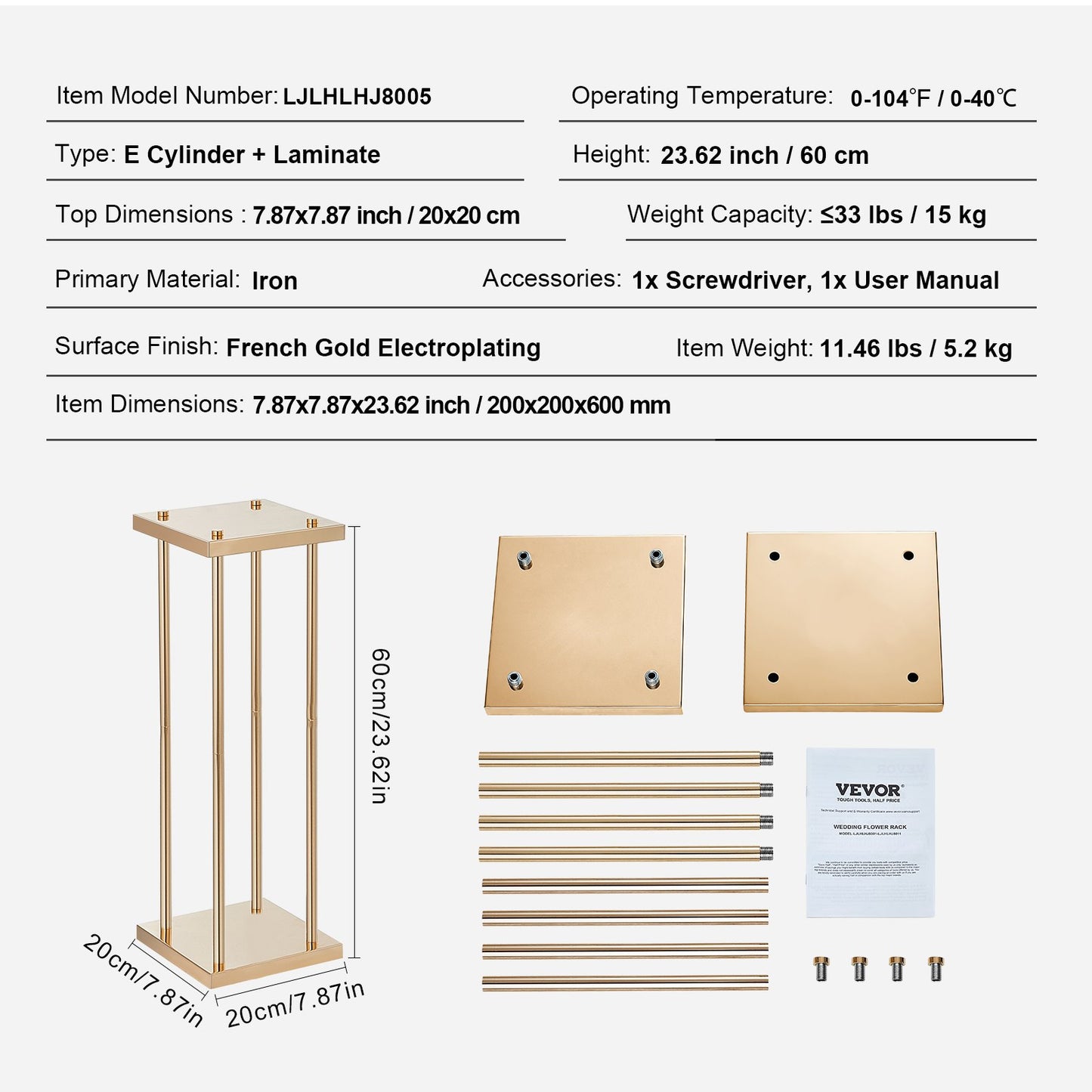 4PCS Gold Metal Column Wedding Flower Stand, 23.6inch /60cm High With Metal Laminate, Vase Geometric Centerpiece Stands, Cylindrical Floral Display Rack for Events Reception, Party Road Leads