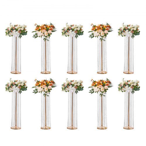 10PCS 35.43inch /90cm Tall Crystal Wedding Flowers Stand, Luxurious Centerpieces Flower Vases Crystal Gold Vase Metal, Perfect for T-stage Wedding Party Ceremony Dinner Event Hotel Home Decor