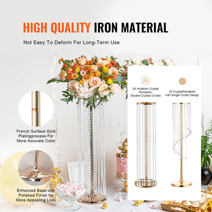 10PCS 35.43inch /90cm Tall Crystal Wedding Flowers Stand, Luxurious Centerpieces Flower Vases Crystal Gold Vase Metal, Perfect for T-stage Wedding Party Ceremony Dinner Event Hotel Home Decor