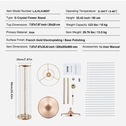 10PCS 35.43inch /90cm Tall Crystal Wedding Flowers Stand, Luxurious Centerpieces Flower Vases Crystal Gold Vase Metal, Perfect for T-stage Wedding Party Ceremony Dinner Event Hotel Home Decor