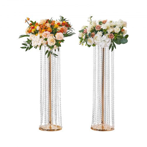 2PCS 35.43inch /90cm Tall Crystal Wedding Flowers Stand, Luxurious Centerpieces Flower Vases Crystal Gold Vase Metal, Perfect for T-stage Wedding Party Ceremony Dinner Event Hotel Home Decor