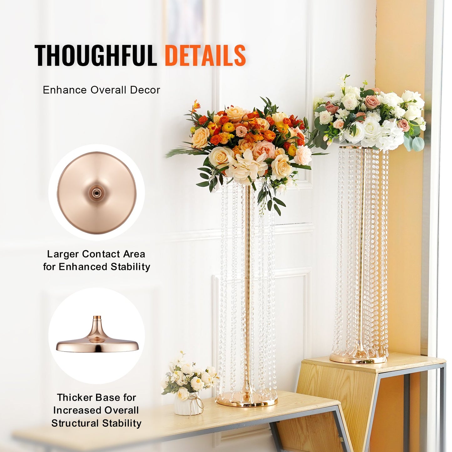 2PCS 35.43inch /90cm Tall Crystal Wedding Flowers Stand, Luxurious Centerpieces Flower Vases Crystal Gold Vase Metal, Perfect for T-stage Wedding Party Ceremony Dinner Event Hotel Home Decor