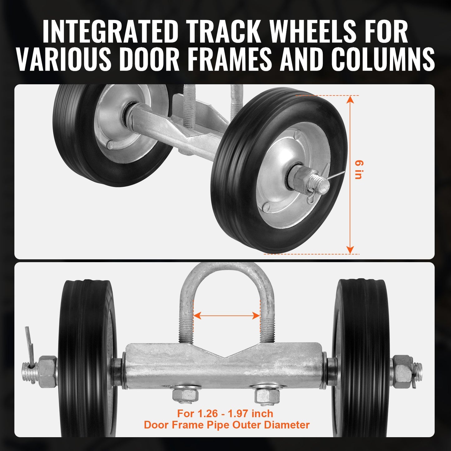 Sliding Gate Kit, 6” Rolling Gate Hardware Kit, Universal Sliding Gate Rollers Track Wheels, Heavy Duty Sliding Gate Guide Roller for Sliding Gates and Rolling Door,600 lbs Max. Load,Black