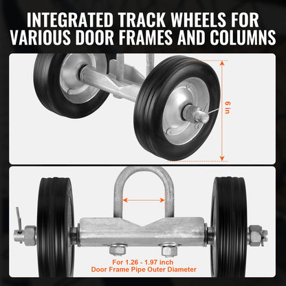 Skjutgrindssats, 15 cm rullgrindshårdvarusats, universella skjutgrindsrullar och spårhjul, kraftig skjutgrindsstyrrulle för skjutgrindar och rullportar, maxlast 600 lbs, svart