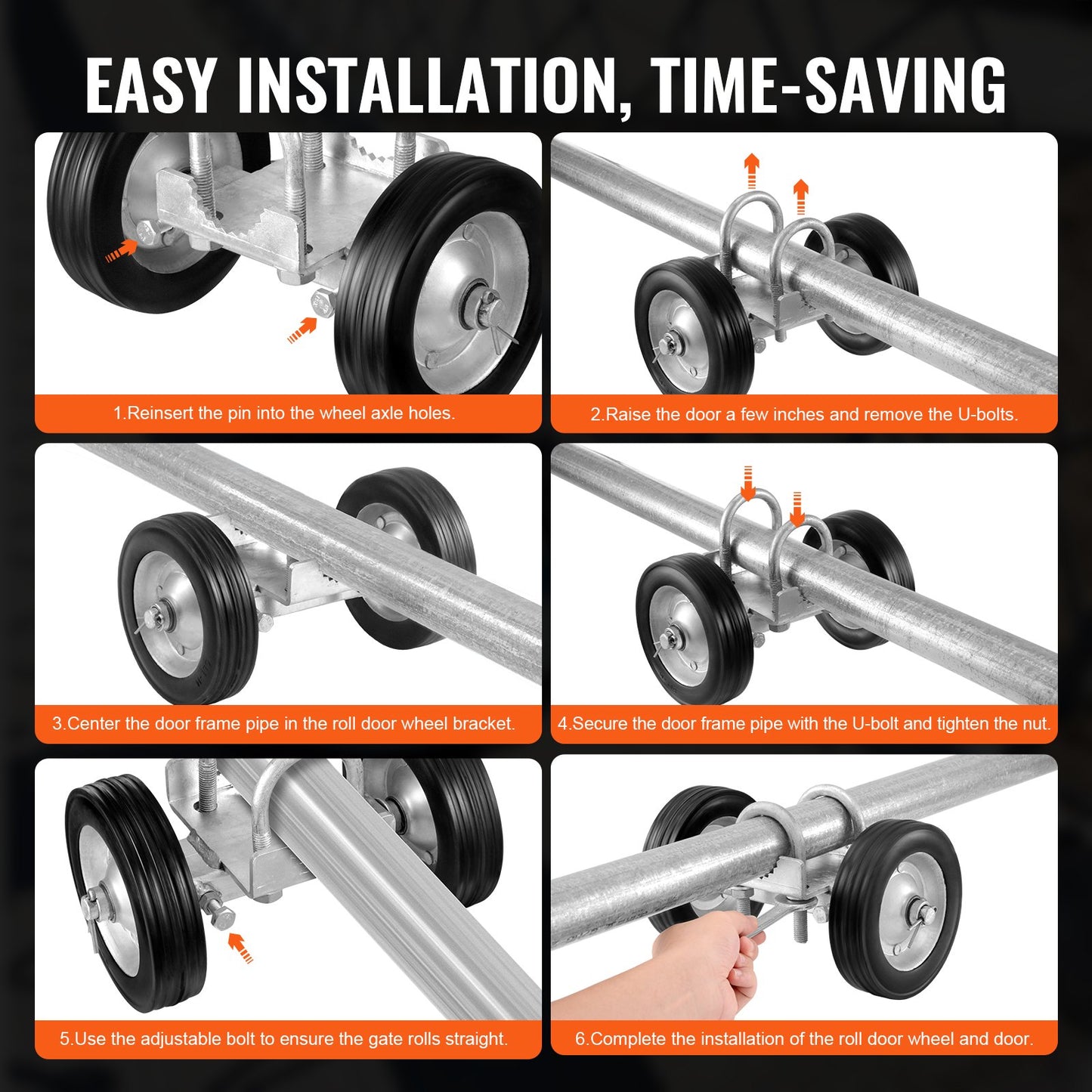 Skjutgrindssats, 15 cm rullgrindssats, universella justerbara skjutgrindsrullar, kraftig skjutgrindsstyrrulle för skjutgrindar och rullportar, 200 kg last, svart