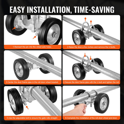 Skjutgrindssats, 15 cm rullgrindssats, universella justerbara skjutgrindsrullar, kraftig skjutgrindsstyrrulle för skjutgrindar och rullportar, 200 kg last, svart
