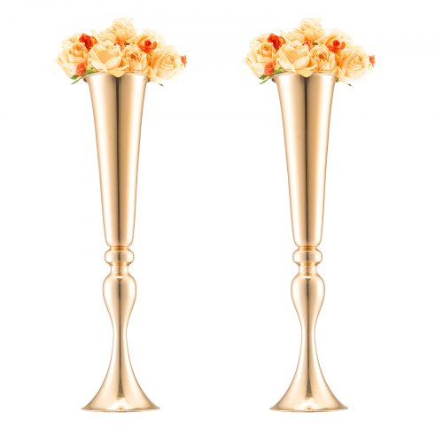 2PCS 56cm/22.05” Tall Wedding Flower Vase, Metal Wedding Trumpet Centerpiece, Gold Floral Stand Display Rack for Tables Wedding Dinner Party, Anniversary Ceremony Birthday Event Decor