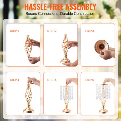 20PCS 43cm/16.9” Tall Crystal Wedding Flower Stand, Metal Wedding Centerpiece Vase, Gold Flower Holders Floral Display Rack for Tables Wedding Dinner Party, Ceremony Birthday Event Decor