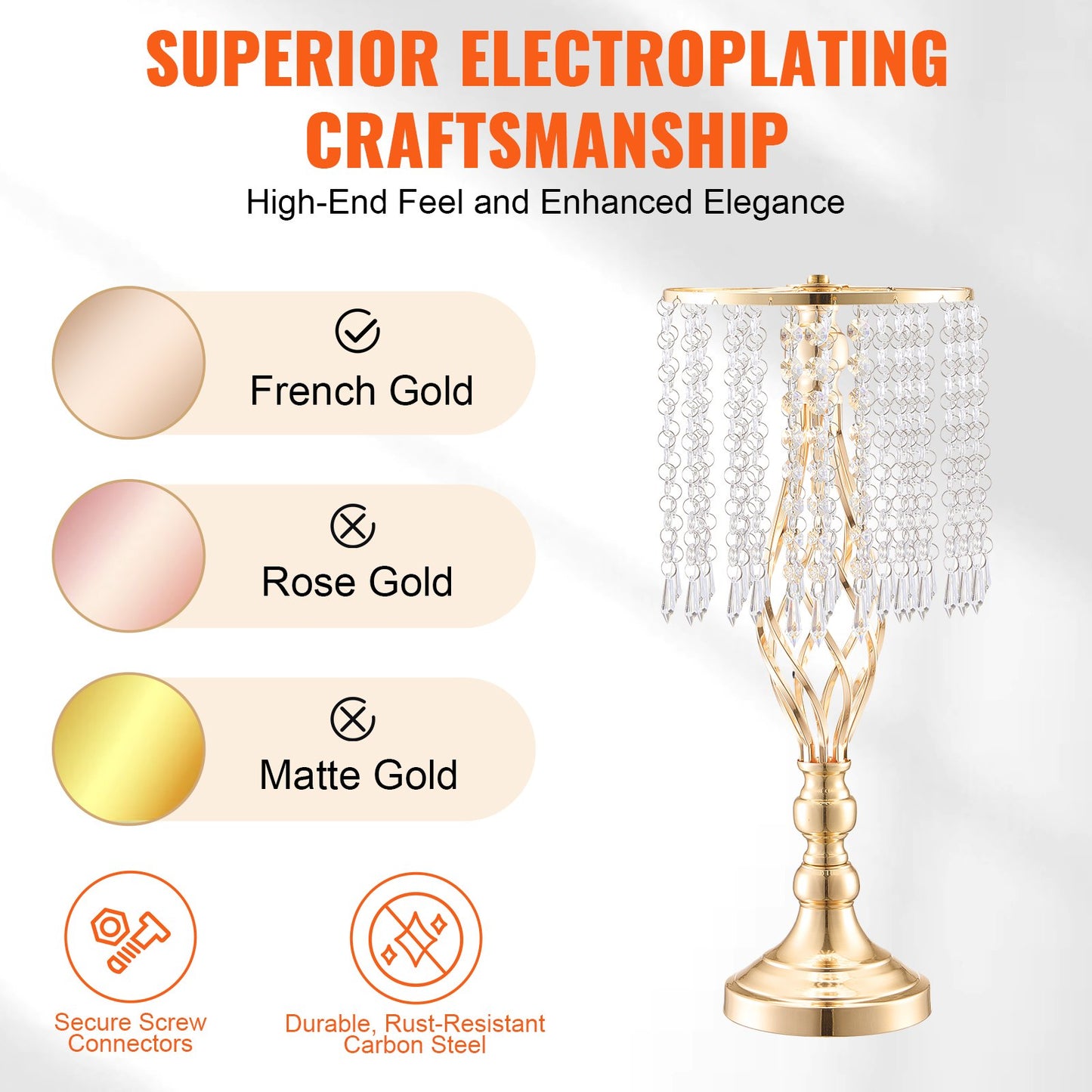 12PCS 49cm/19.3” Tall Crystal Wedding Flower Stand, Metal Wedding Centerpiece Vase, Gold Flower Holders Floral Display Rack for Tables Wedding Dinner Party, Ceremony Birthday Event Decor