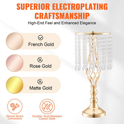 12PCS 49cm/19.3” Tall Crystal Wedding Flower Stand, Metal Wedding Centerpiece Vase, Gold Flower Holders Floral Display Rack for Tables Wedding Dinner Party, Ceremony Birthday Event Decor