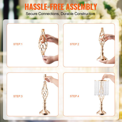 12PCS 49cm/19.3” Tall Crystal Wedding Flower Stand, Metal Wedding Centerpiece Vase, Gold Flower Holders Floral Display Rack for Tables Wedding Dinner Party, Ceremony Birthday Event Decor