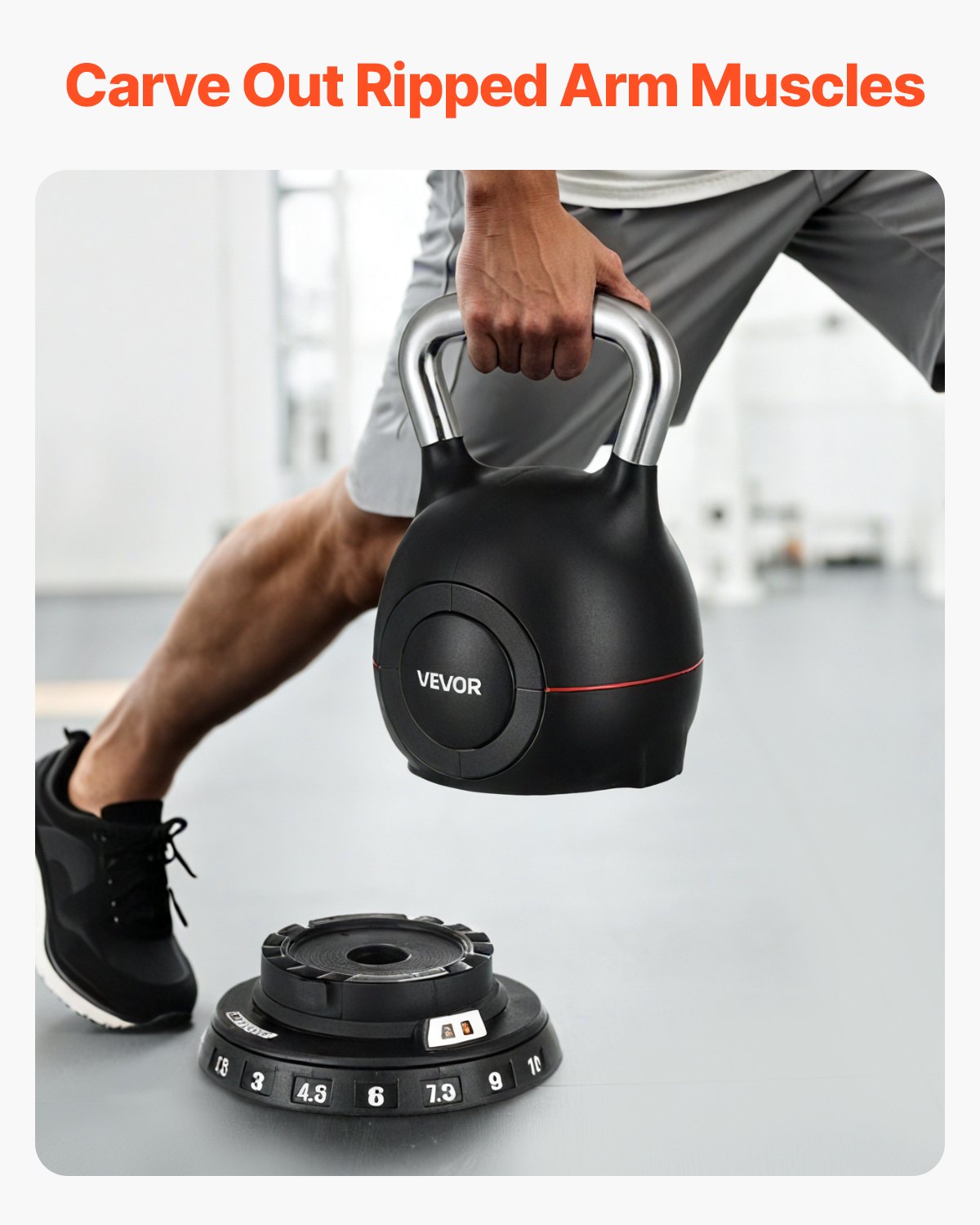 Kettlebell, justerbar kettlebell med 7 viktnivåer (1,5, 3, 4,5, 6, 7,5, 9, 10 kg), gjuten aluminium och ABS-material, för styrketräning, helkroppsträning och crosstraining