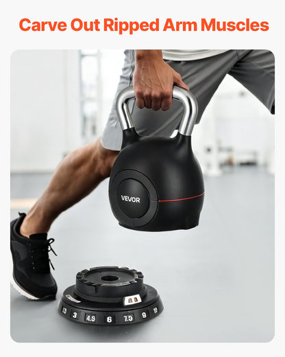 Kettlebell, justerbar kettlebell med 7 viktnivåer (1,5, 3, 4,5, 6, 7,5, 9, 10 kg), gjuten aluminium och ABS-material, för styrketräning, helkroppsträning och crosstraining