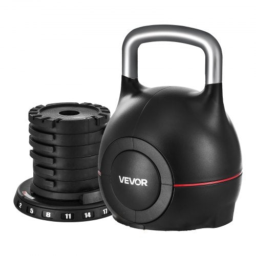 Kettlebell, justerbar kettlebell med 7 viktnivåer (2, 5, 8, 11, 14, 17, 20 kg), gjuten aluminium och hållbart ABS-material, för styrketräning, helkroppsträning och crosstraining