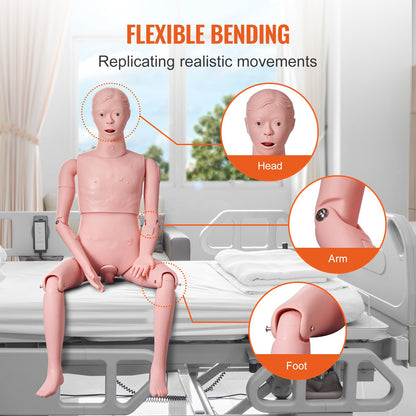 Nursing Training Manikin, Male Life Size Demonstration Human Manikin for Nursing Training, Multifunctional Education Teaching Model Supplies, PVC Anatomical Mannequin Body Care Simulator Model