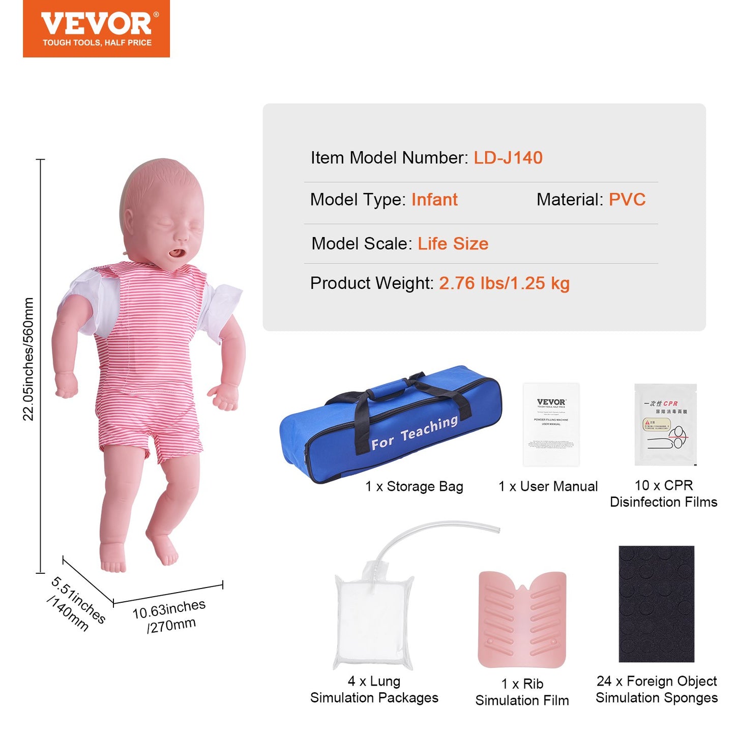 Infant CPR Training Manikin, Heimlich Maneuver and Cardiopulmonary Resuscitation (CPR) Practice, Professional Infant Airway Obstruction Training Manikin, Baby Infarction Model for Education