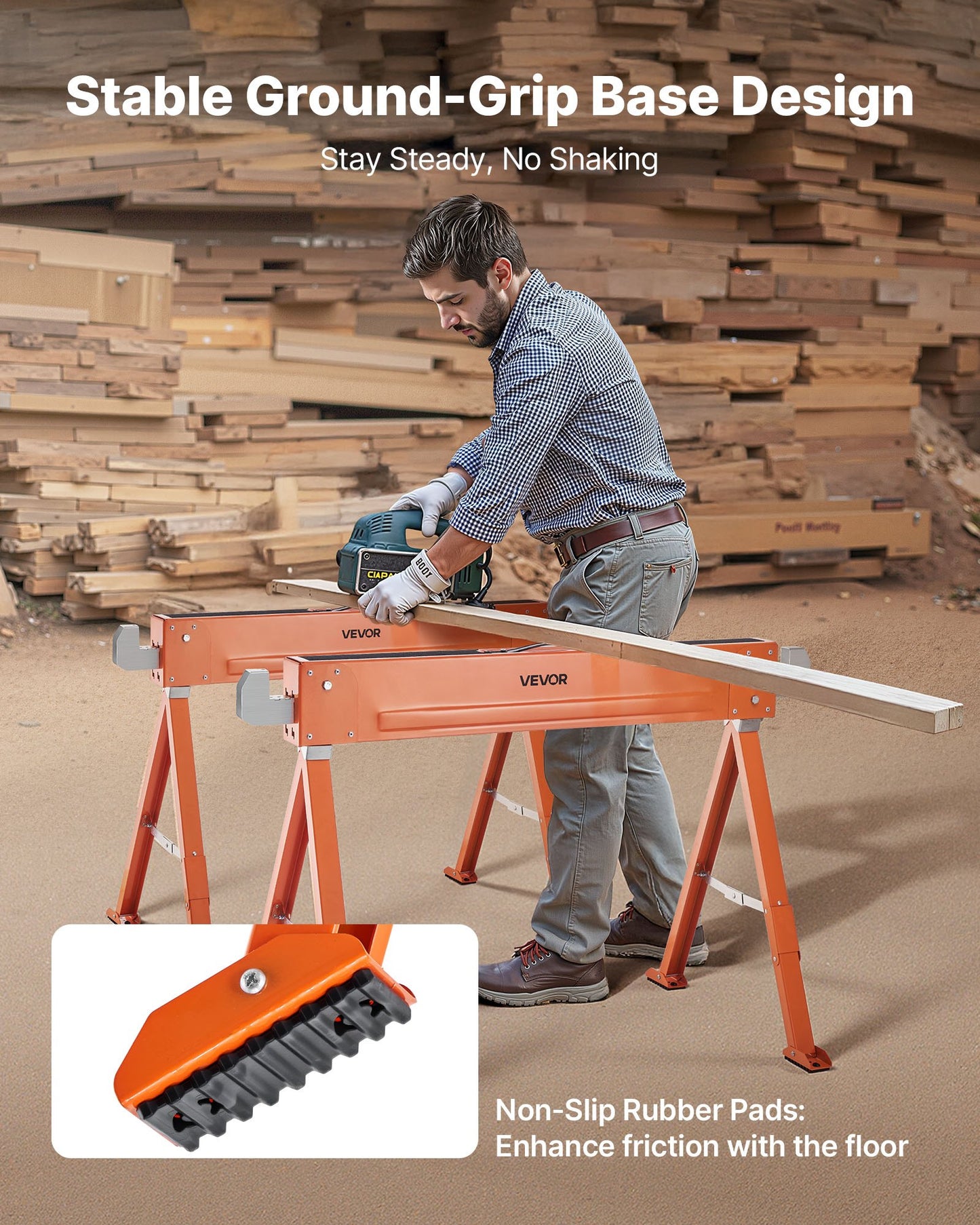 Sågbockar, 2-pack hopfällbara arbetsbockar, 600,1 kg lastkapacitet sågbock med kraftiga ben, bärbar sågbock i helmetall med halkfria fotplattor, för träbearbetning, snickare och entreprenörer