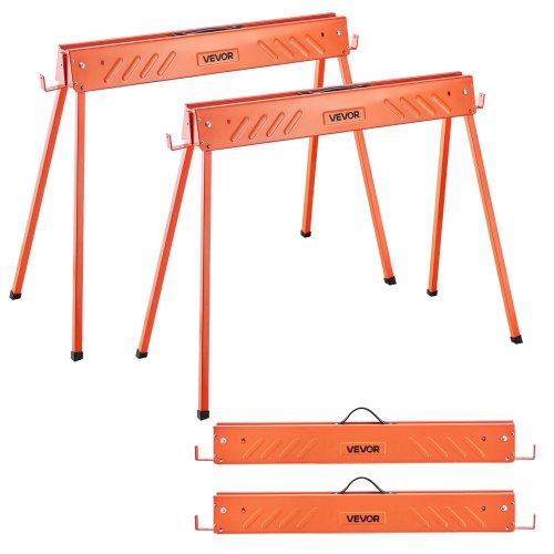 Saw Horses, 2 Pack Folding Work Horses, 299.4 kg Load Capacity Sawhorse with Heavy Duty Legs, All-Metal Portable Saw Horse with Non-Slip Foot Pads, for Woodworking, Carpenters & Contractors