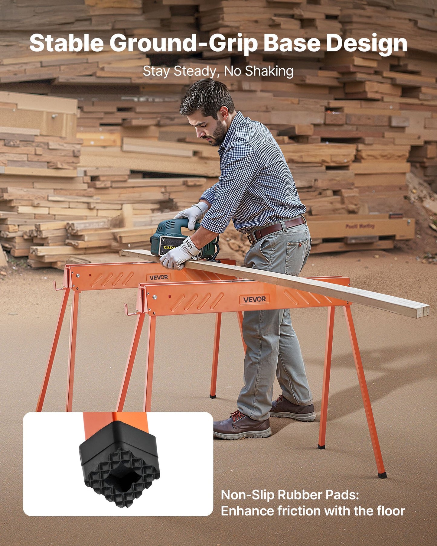 Sågbockar, 2-pack hopfällbara arbetsbockar, 299,4 kg lastkapacitet Sågbock med kraftiga ben, bärbar sågbock i helmetall med halkfria fotplattor, för träbearbetning, snickare och entreprenörer