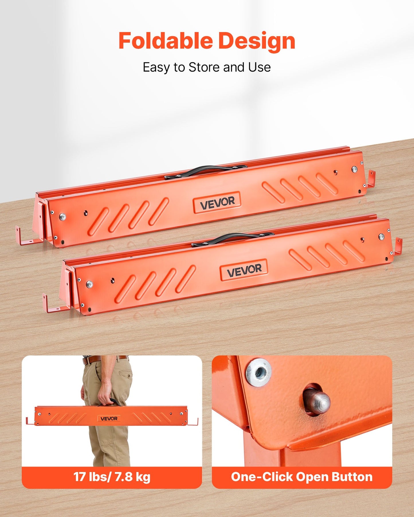 Sågbockar, 2-pack hopfällbara arbetsbockar, 299,4 kg lastkapacitet Sågbock med kraftiga ben, bärbar sågbock i helmetall med halkfria fotplattor, för träbearbetning, snickare och entreprenörer