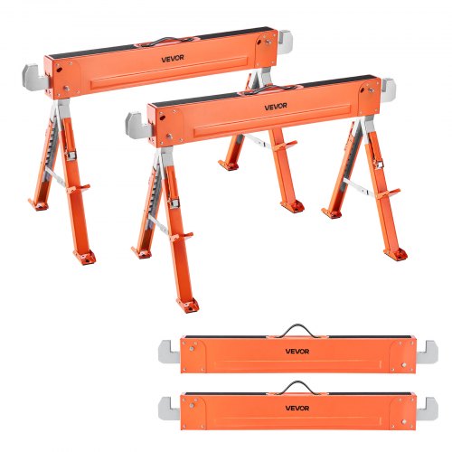 Sågbockar, 2-pack hopfällbara arbetsbockar, sågbock med lastkapacitet 816,5 kg och kraftiga ben, sågbock med justerbar höjd och halkfria fotplattor, för träbearbetning, snickare och entreprenörer