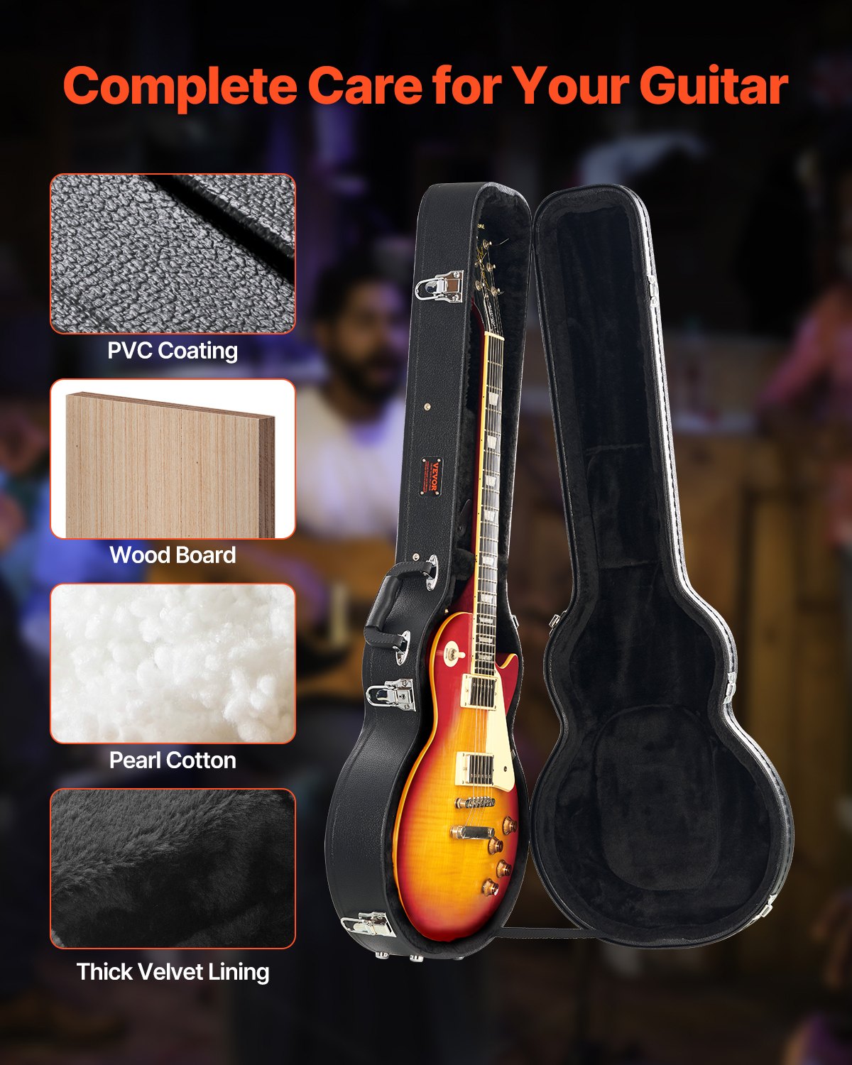 Electric Guitar Hard Case 41.34 in/105cm With Lock And Key for LES Paul Guitars