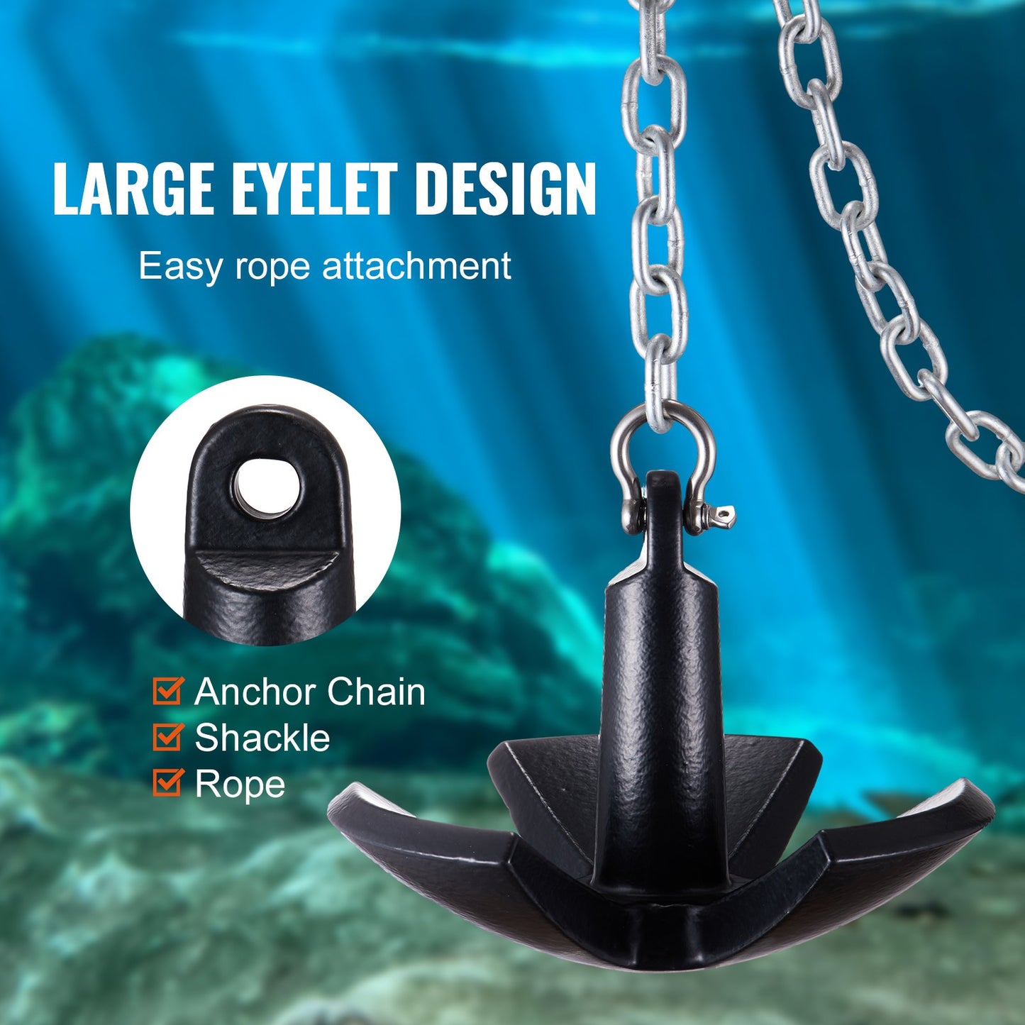 River Anchor, 30 LBS Boat Anchor Cast Iron Black Vinyl-Coated, Marine Grade Mushroom Anchor for Boats Up To 30 ft, Impressive Holding Power in River and Mud Bottom Lakes
