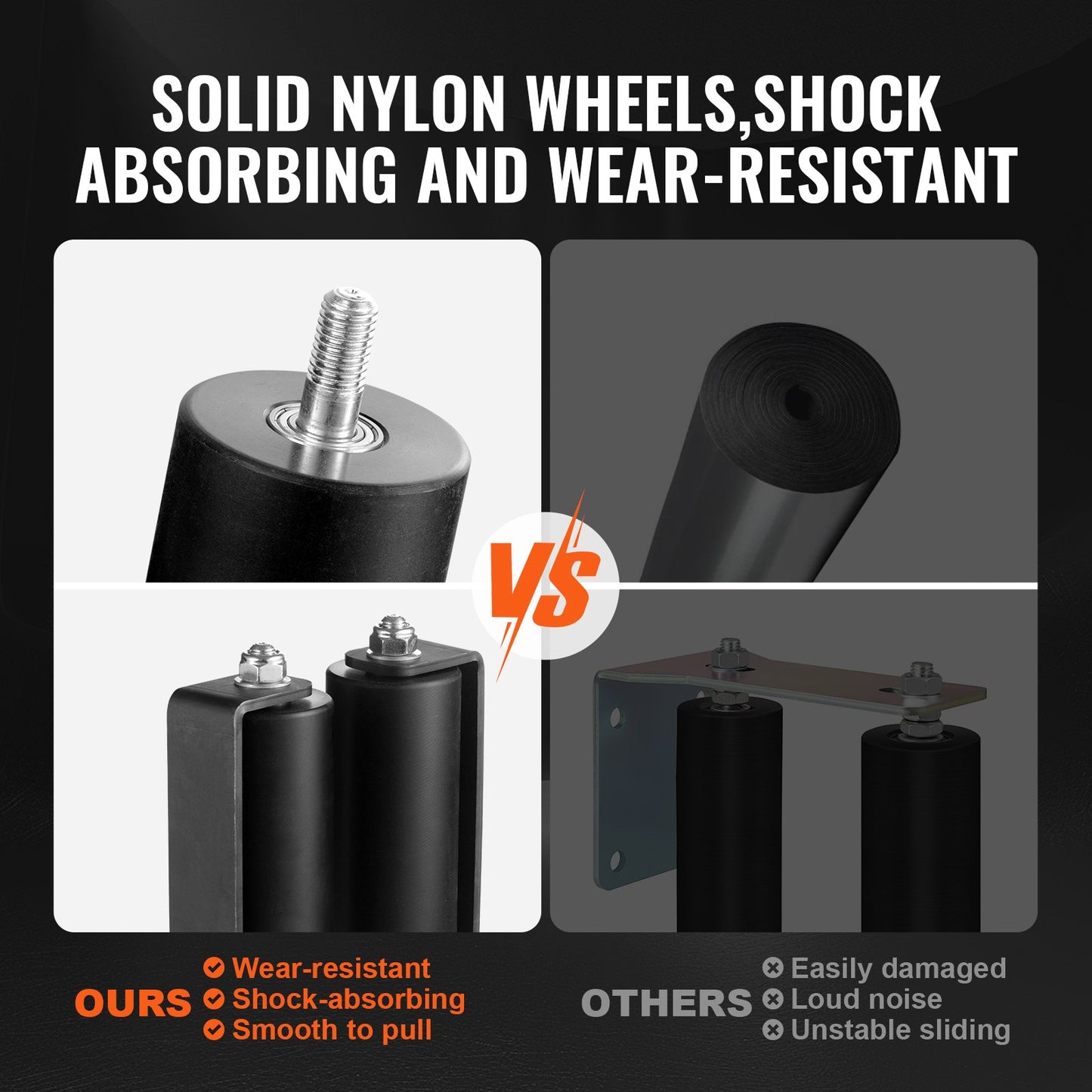 Skjutgrindssats, 6” rullgrindssats med C-fäste, kraftiga skjutgrindsrullar för Connect Tracks-dörrkarmar, skjutgrindsstyrrulle för skjutgrindar och rullportar, svart