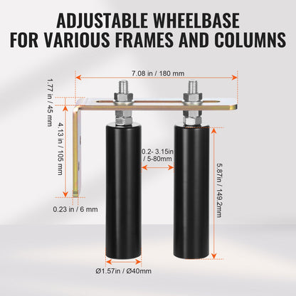 Sliding Gate Kit, 6” Rolling Gate Hardware Kit with L-Bracket, Universal Adjustable Sliding Gate Rollers, Heavy Duty Black Sliding Gate Guide Roller for Sliding Gates and Rolling Door