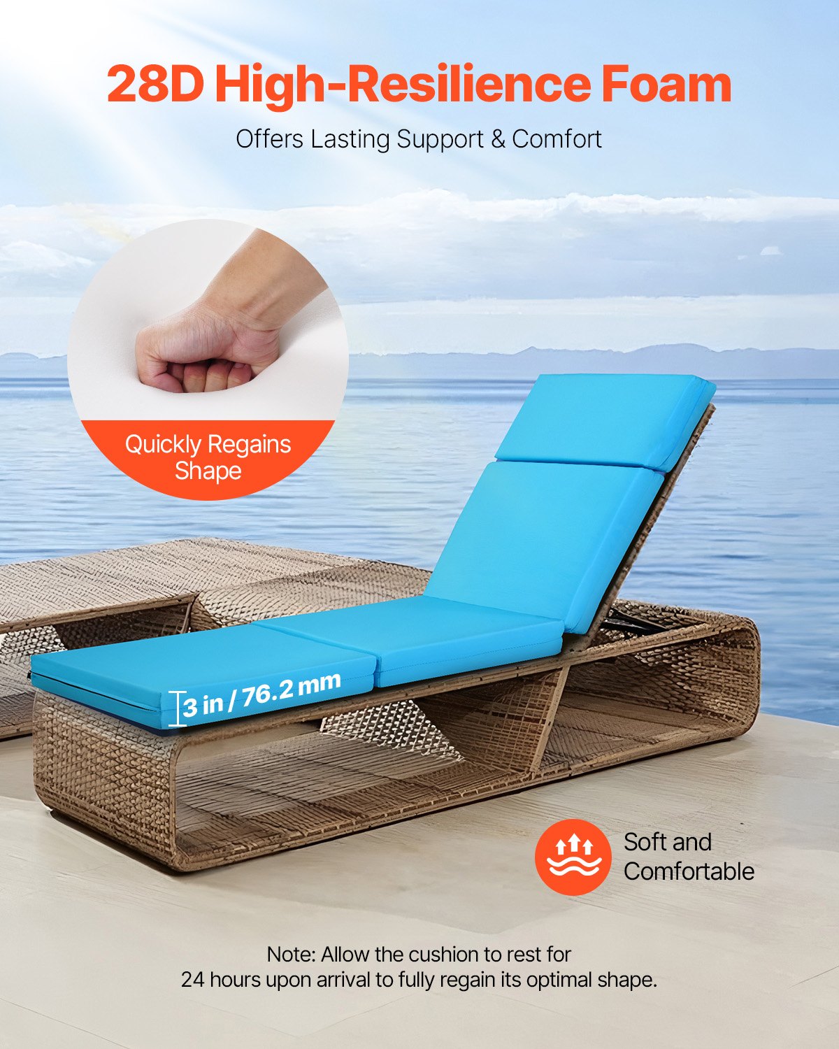 Schäslongdyna, 183x53,3x9,8 cm, Set med 2 utomhusdynor, Vattentäta och blekningsbeständiga, Solsängdynor med band, Tjocka solsängdynor för pooldäck, Blågrön