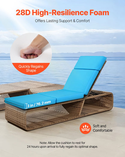 Schäslongdyna, 183x53,3x9,8 cm, Set med 2 utomhusdynor, Vattentäta och blekningsbeständiga, Solsängdynor med band, Tjocka solsängdynor för pooldäck, Blågrön