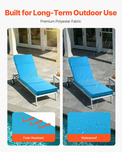 Schäslongdyna, 183x53,3x9,8 cm, Set med 2 utomhusdynor, Vattentäta och blekningsbeständiga, Solsängdynor med band, Tjocka solsängdynor för pooldäck, Blågrön