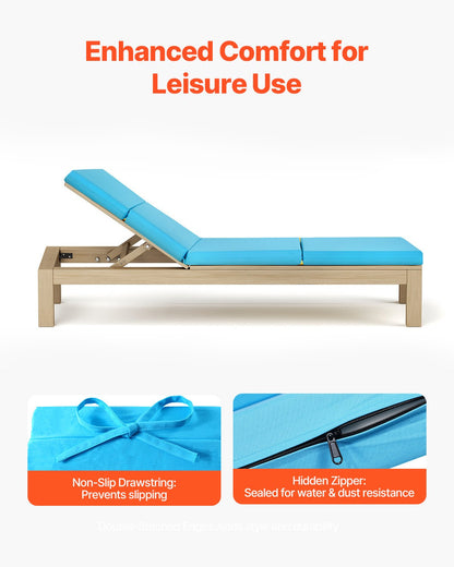 Schäslongdyna, 183x53,3x9,8 cm, Set med 2 utomhusdynor, Vattentäta och blekningsbeständiga, Solsängdynor med band, Tjocka solsängdynor för pooldäck, Blågrön