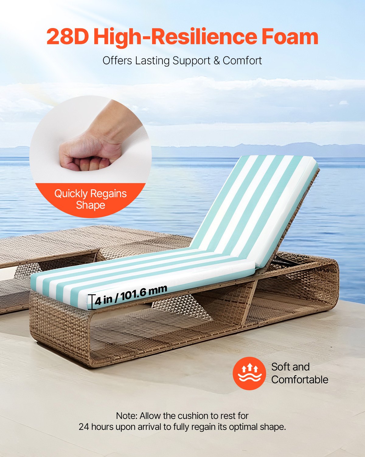 Schäslongdyna, 203x66x9,8 cm, Set med 2 utomhusdynor för solstolar, Vattentäta och blekningsbeständiga solsängdynor med band, Solsängdynor för pooldäck, Grön och vit rand