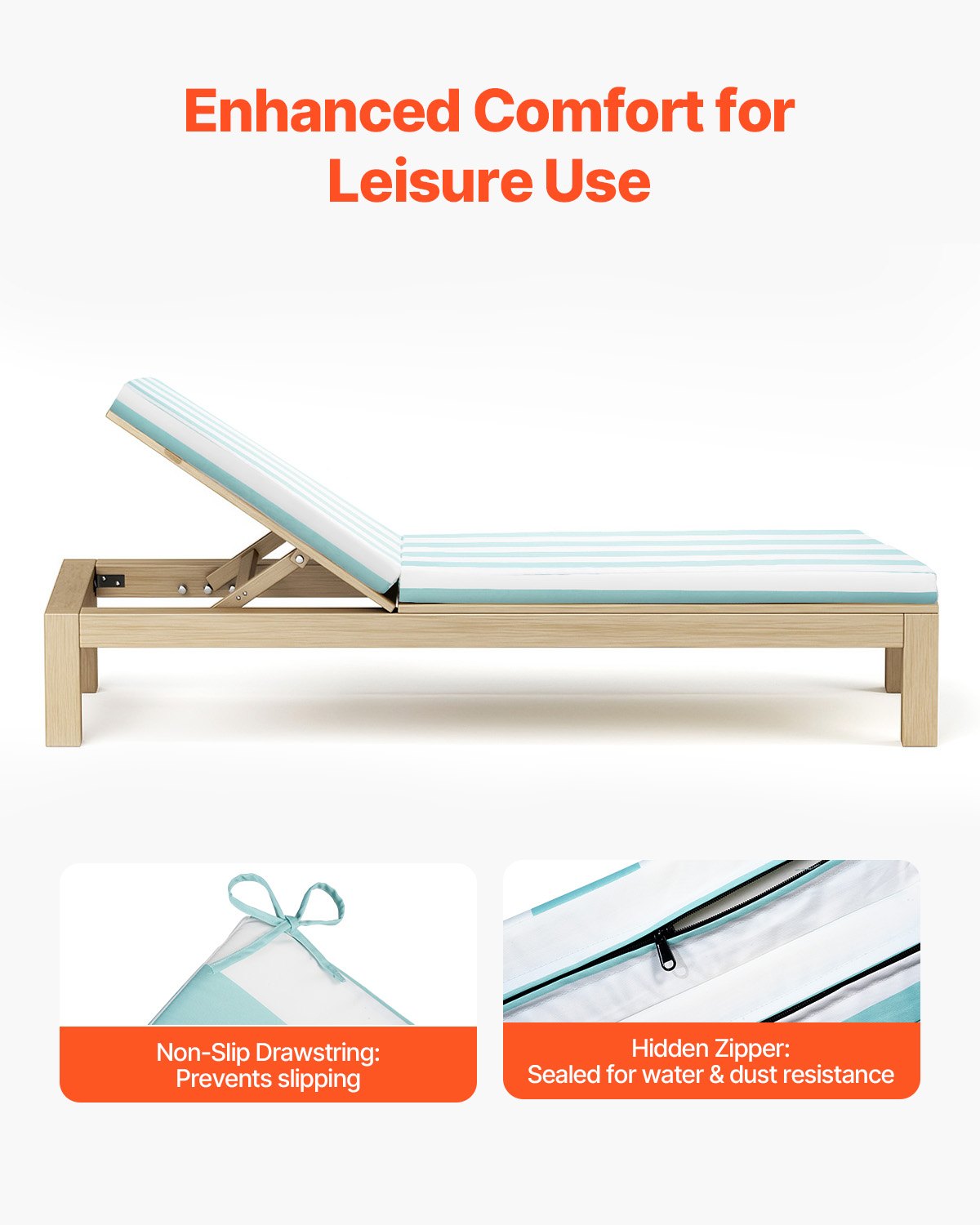 Schäslongdyna, 203x66x9,8 cm, Set med 2 utomhusdynor för solstolar, Vattentäta och blekningsbeständiga solsängdynor med band, Solsängdynor för pooldäck, Grön och vit rand