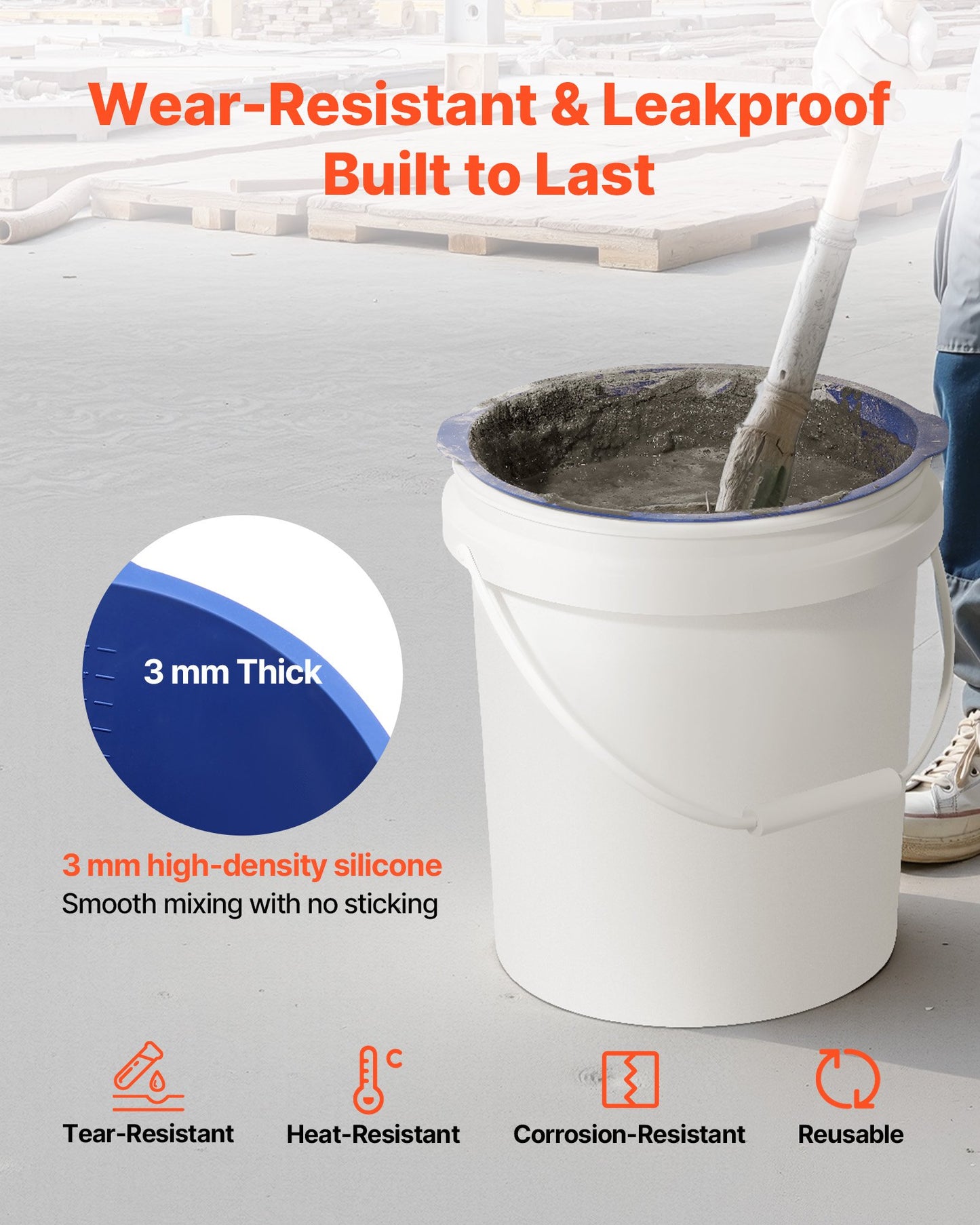 18.9L Bucket Liner for Concrete Mix, Reusable Silicone Mortar Bucket Liner for Thinset Paint Concrete Epoxy Mixing, Heavy-duty Grout Mixer Insert Tool with Graduated Measurements, Blue