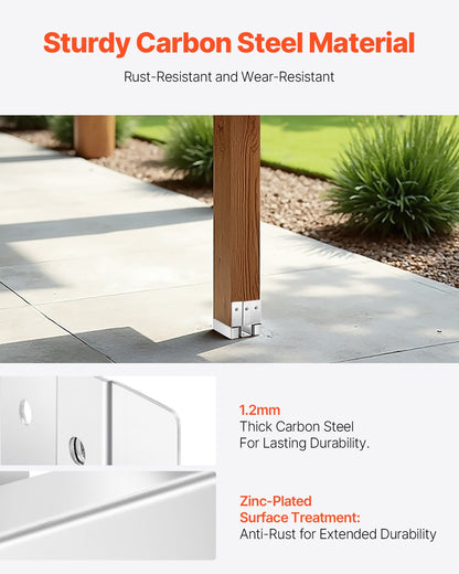 4x4 stolpfäste 10 st, innerstorlek 3,53x3,56 tum/89,6x90,5 mm betongstolpankare, kraftiga stolpfästen i förzinkat kolstål med 2,5 cm avståndshöjd, för betongpergolor och uteplatser