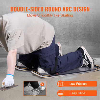 Knäskydd i betong i rostfritt stål, 30'' x 10'' betongglidare, knäskydd för betong, rörliga knäskydd i betong, med knäskydd och remmar för cement- och betongbehandling