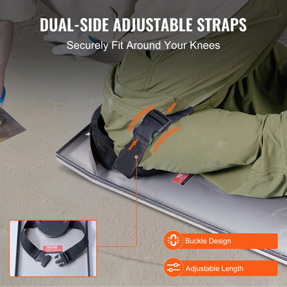 Knäskydd i betong i rostfritt stål, 30'' x 10'' betongglidare, knäskydd för betong, rörliga knäskydd i betong, med knäskydd och remmar för cement- och betongbehandling