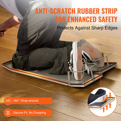 Knäskydd i betong i rostfritt stål, 30'' x 10'' betongglidare, knäskydd för betong, rörliga knäskydd i betong, med knäskydd och remmar för cement- och betongbehandling