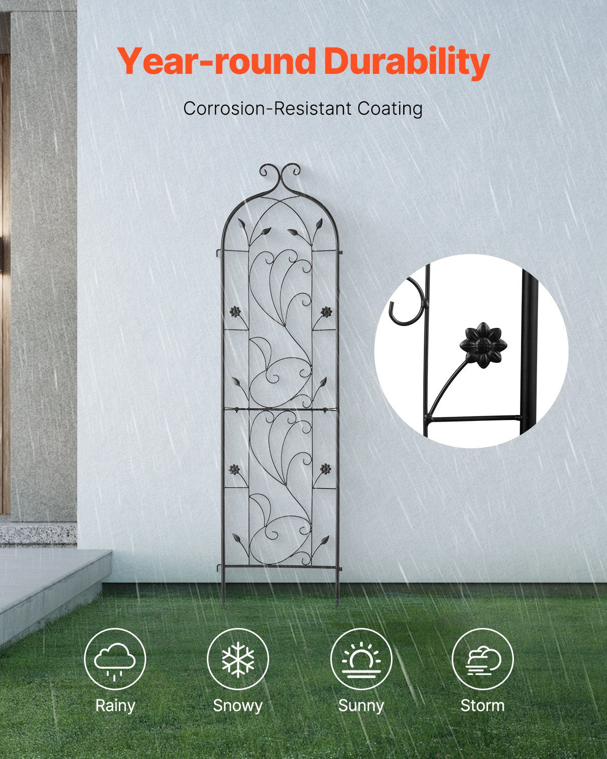 Garden Trellis for Climbing Plants, 60 x 15 in, Rustproof Metal Garden Flower Trellis, Outdoor Climbing Rose Trellis Cucumbers Support, Decorative Tall Clematis Trellis for Courtyards Lawns