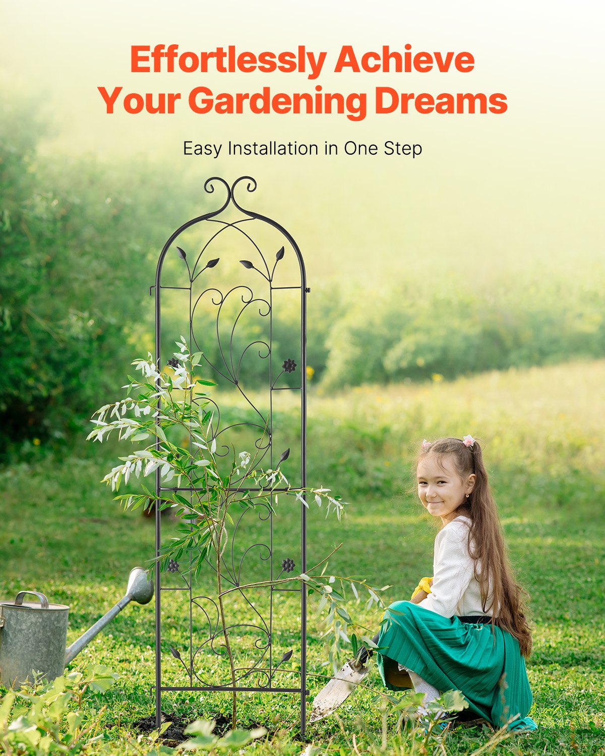 Garden Trellis for Climbing Plants, 60 x 15 in, Rustproof Metal Garden Flower Trellis, Outdoor Climbing Rose Trellis Cucumbers Support, Decorative Tall Clematis Trellis for Courtyards Lawns