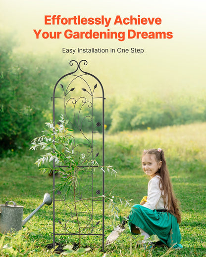 Garden Trellis for Climbing Plants, 60 x 15 in, Rustproof Metal Garden Flower Trellis, Outdoor Climbing Rose Trellis Cucumbers Support, Decorative Tall Clematis Trellis for Courtyards Lawns
