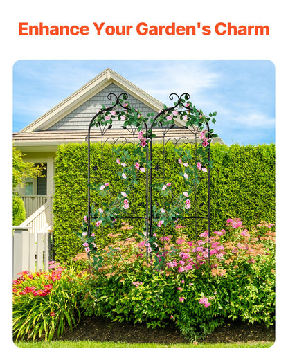 Garden Trellis for Climbing Plants, 60 x 15 in, 2 Packs Rustproof Metal Garden Flower Trellis, Outdoor Climbing Rose Trellis Cucumbers Support, Decorative Clematis Trellis for Courtyards Lawns