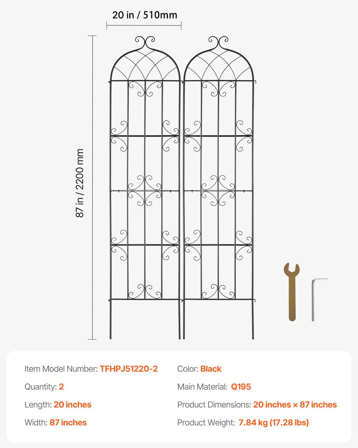 Trädgårdsspaljé för klätterväxter, 87 x 20 tum, 2-pack rostfritt metallspaljé för trädgårdsblommor, stöd för klätterrosor och gurkor, dekorativt klematisspaljé för gårdar och gräsmattor