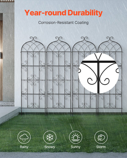 Garden Trellis for Climbing Plants, 71 x 20 in, 4 Packs Rustproof Metal Garden Flower Trellis, Outdoor Climbing Rose Trellis Cucumbers Support, Decorative Clematis Trellis for Courtyards Lawns